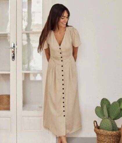 Florence Gathered Detail Half Sleeve V-Neck Dress
